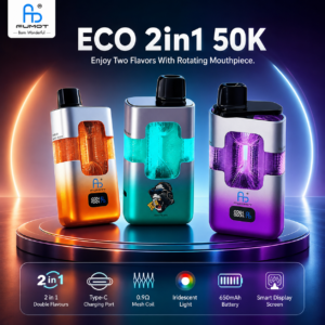 Imagen principal del vaporizador desechable Fumot Eco 2 en 1 50K, en la que se muestra la presentación del dispositivo de doble sabor.