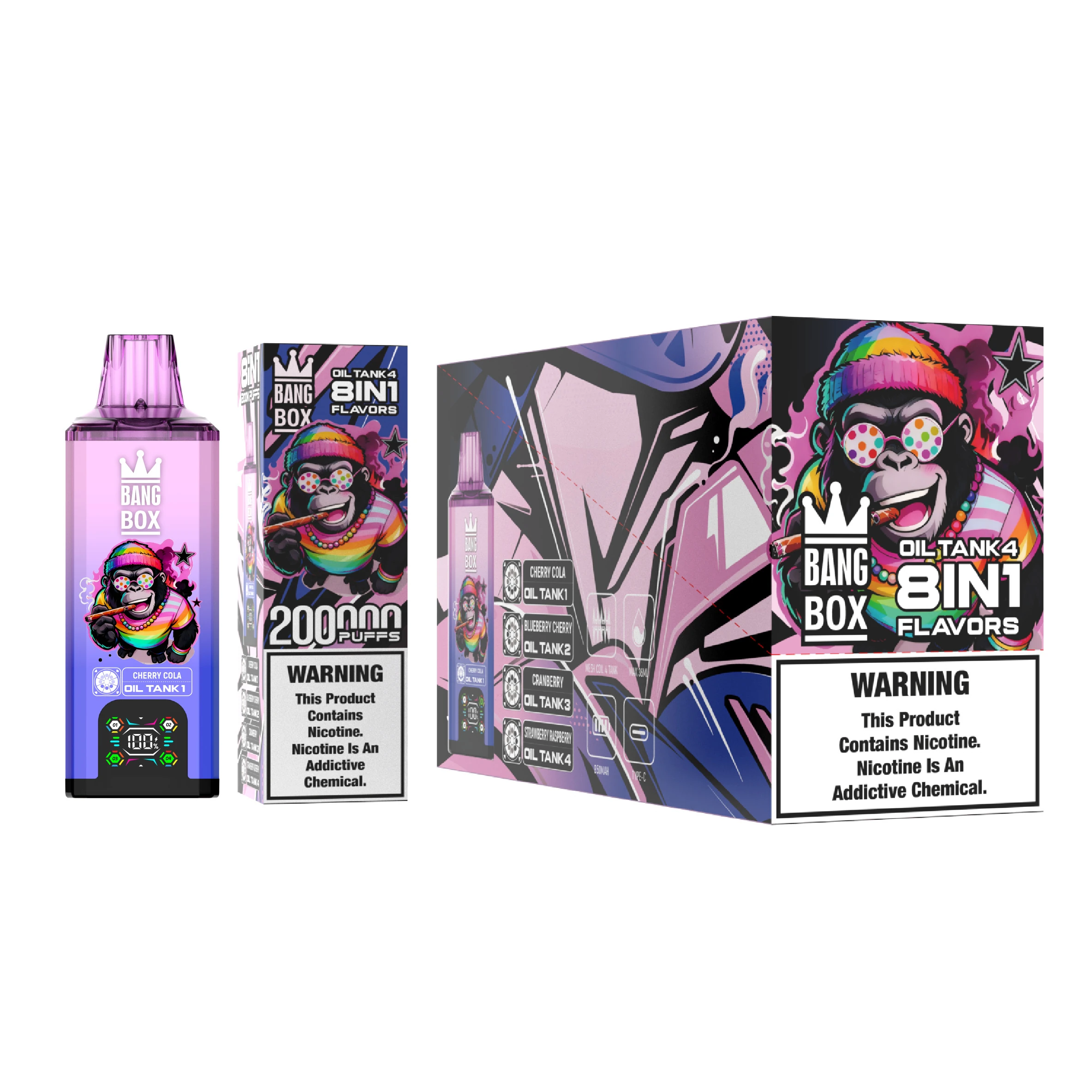 Bang Box 200000 8 in 1 07 box 200000 puffs 8in1 vape 5 vape flavor design with device artwork and matching product packaging.