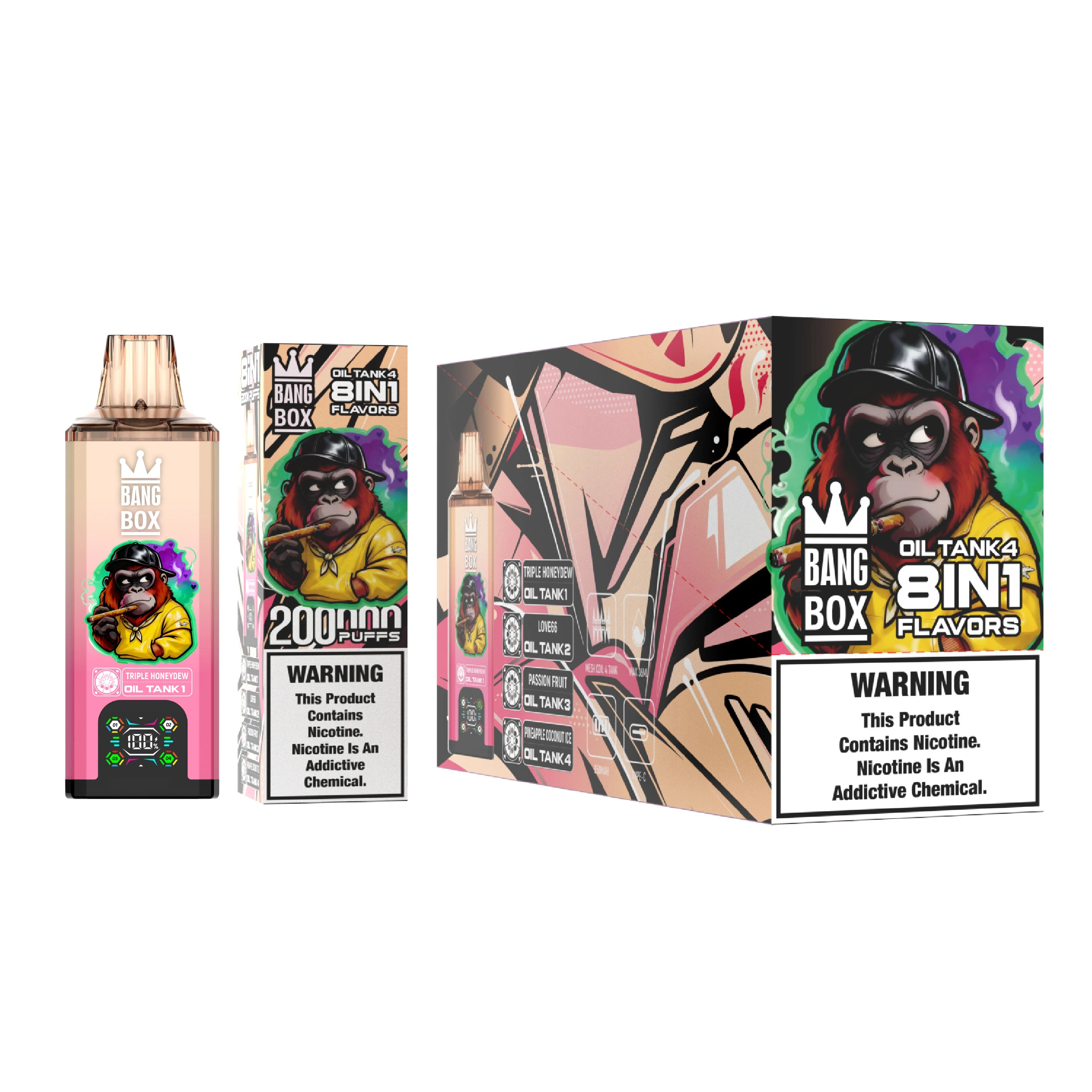 Bang Box 200000 8 in 1 10 box 200000 puffs 8in1 vape 8 vape flavor design with device artwork and matching product packaging.