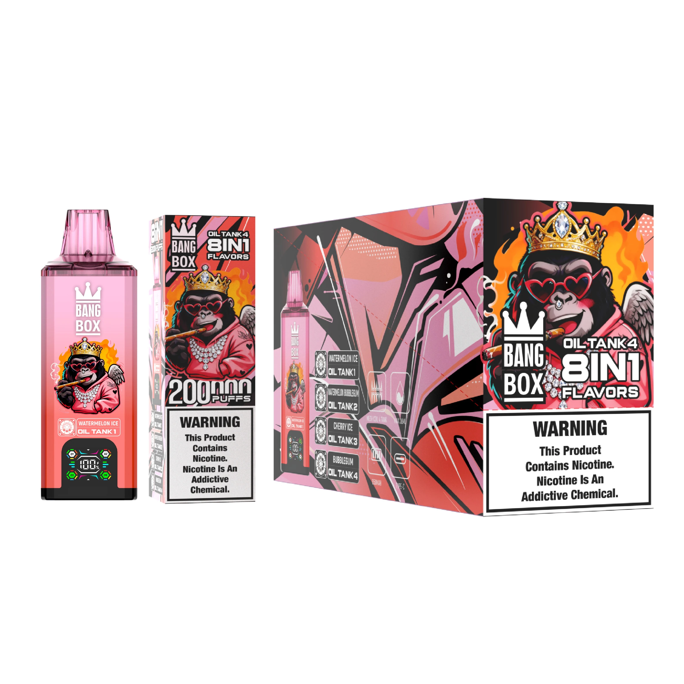 Bang Box 200000 8 in 1 12 box 200000 puffs 8in1 vape 10 vape flavor design with device artwork and matching product packaging.