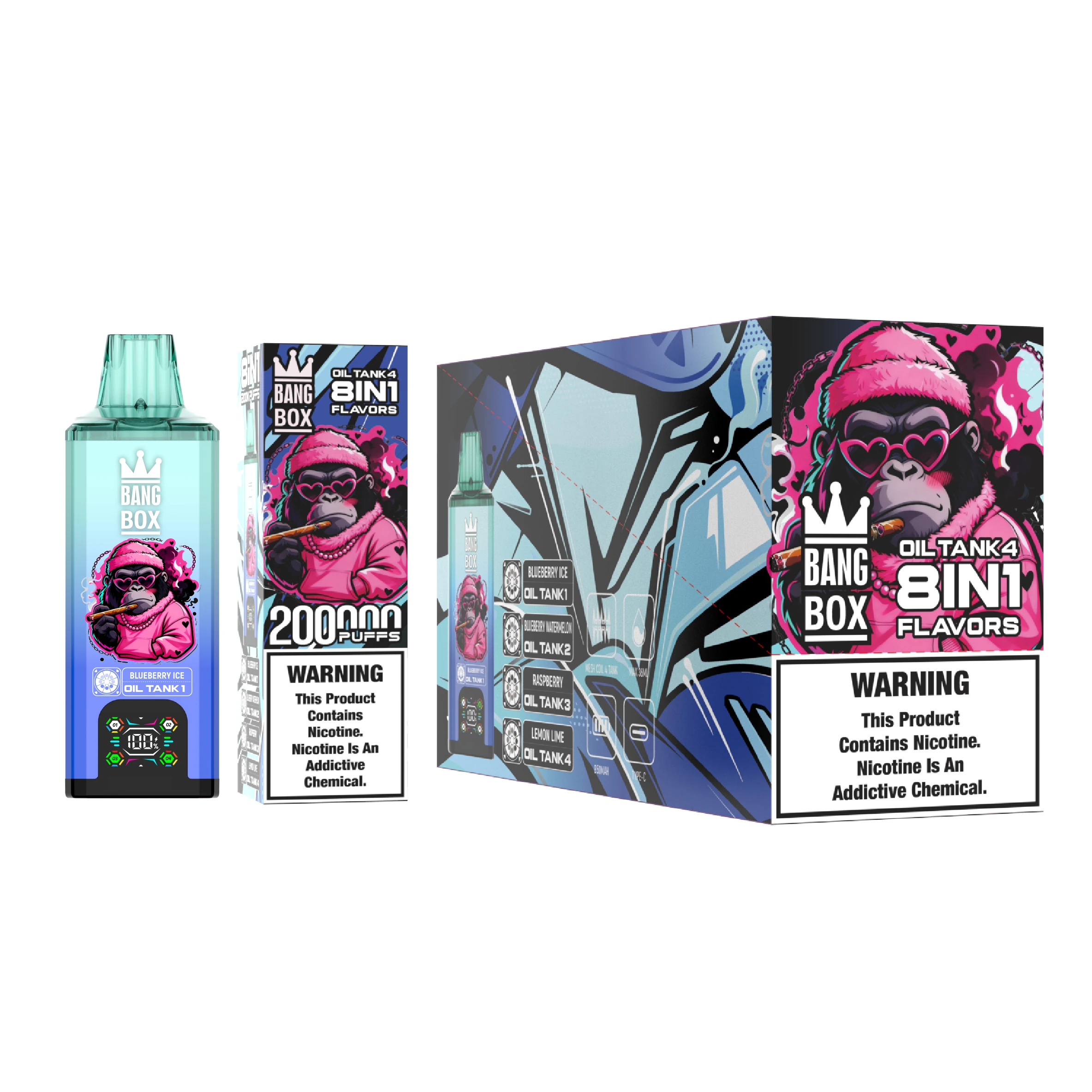 Bang Box 200000 8 in 1 13 box 200000 puffs 8in1 vape 11 vape flavor design with device artwork and matching product packaging.