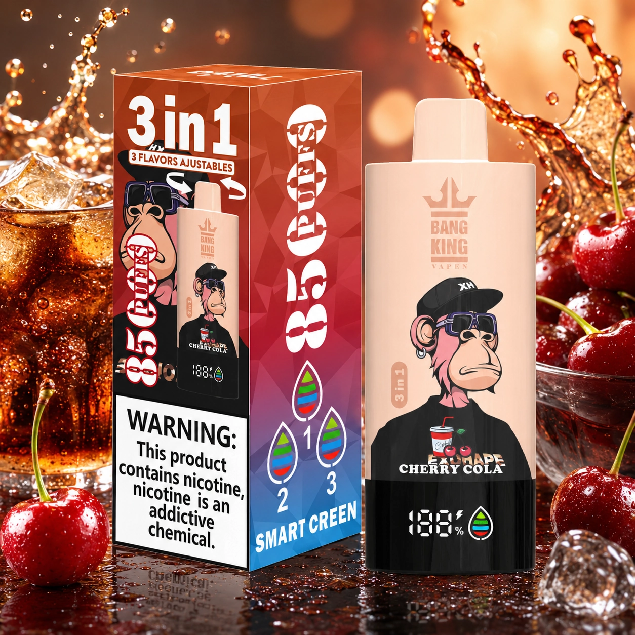 Bang King Triple 85K Vape Cola Ice Mr Blue Cherry Cola 3-in-1 disposable vape with up to 85,000 puffs