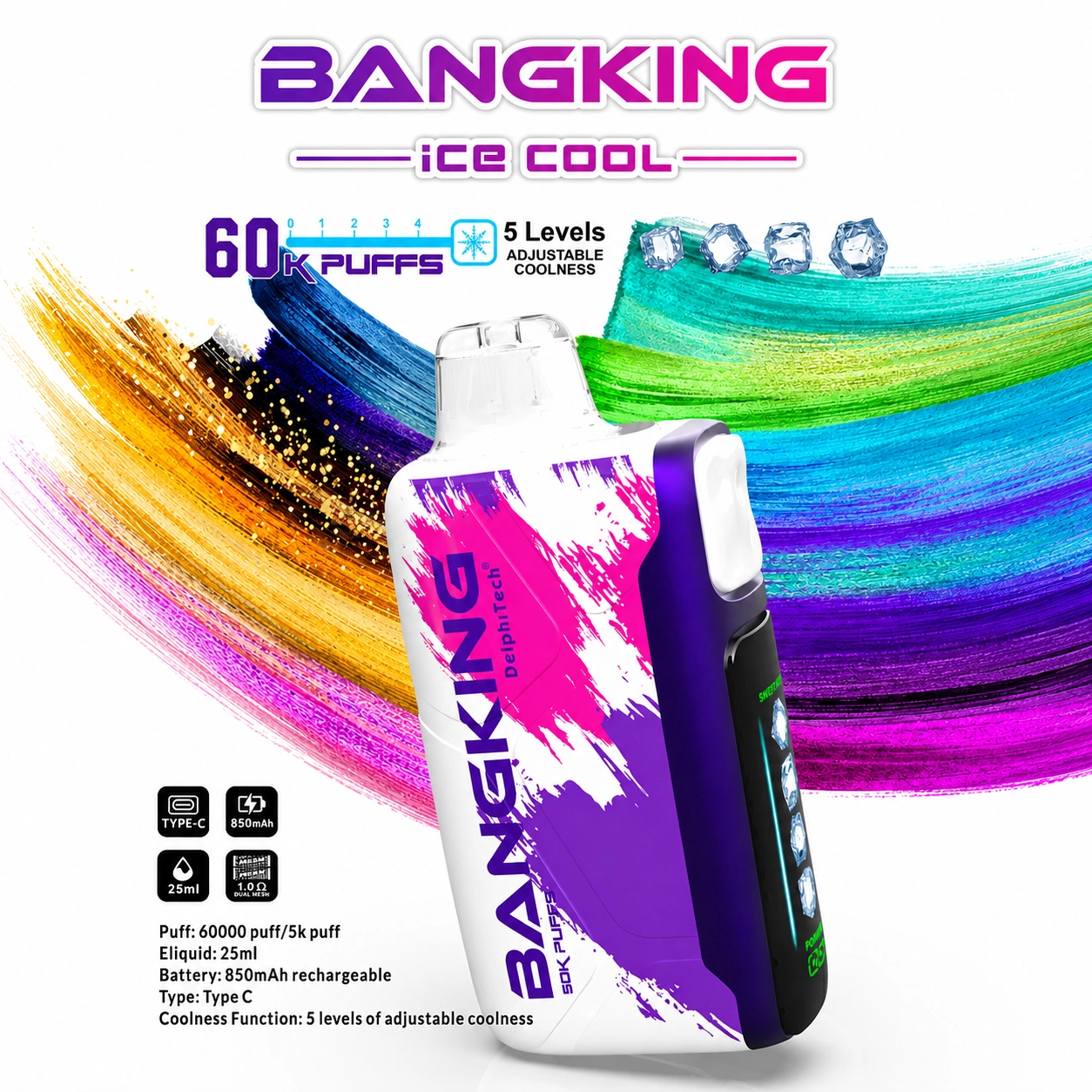 Bang King Ice Cool 60K Puffs Vape – 5-Level Adjustable Coolness & Mesh Coil - 图片 13
