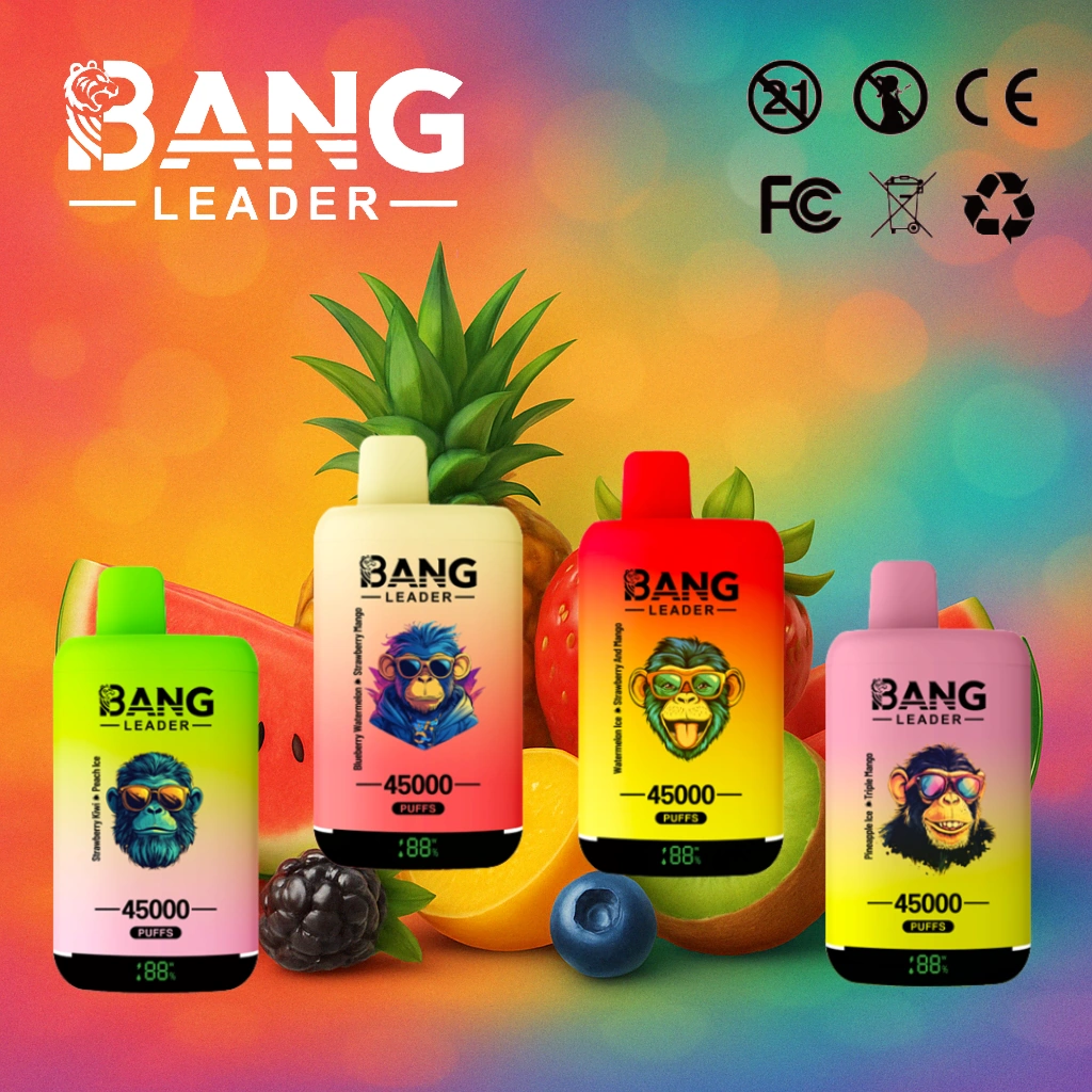 Bang Leader 45000 01 leader 45000 vape flavor design with device artwork and matching product packaging.