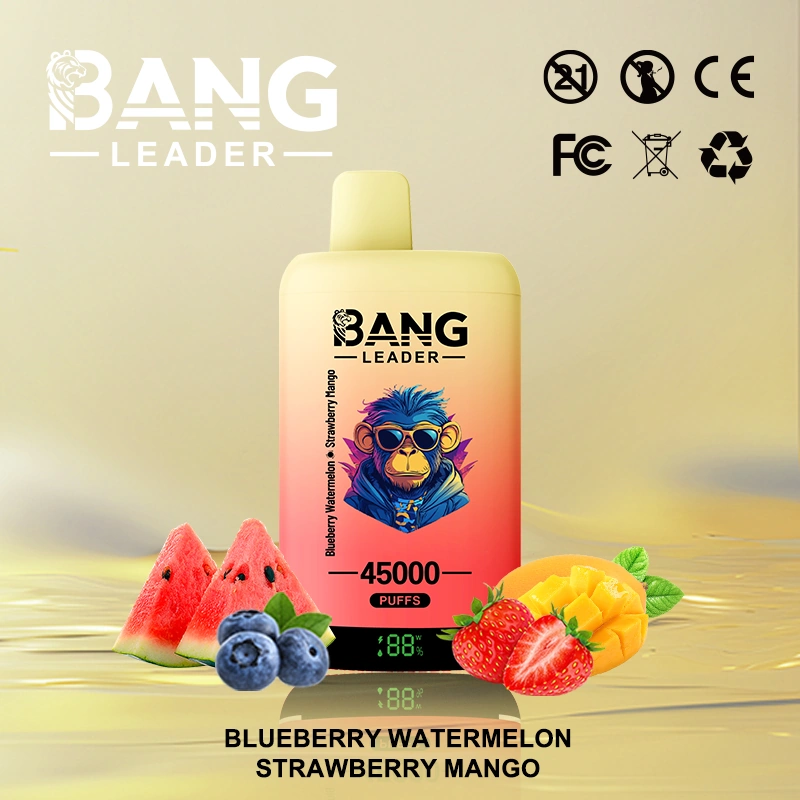 Bang Leader 45000 05 10 vape flavor design with device artwork and matching product packaging.