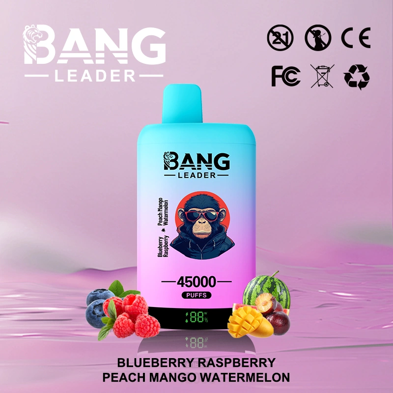 Bang Leader 45000 07 8 vape flavor design with device artwork and matching product packaging.