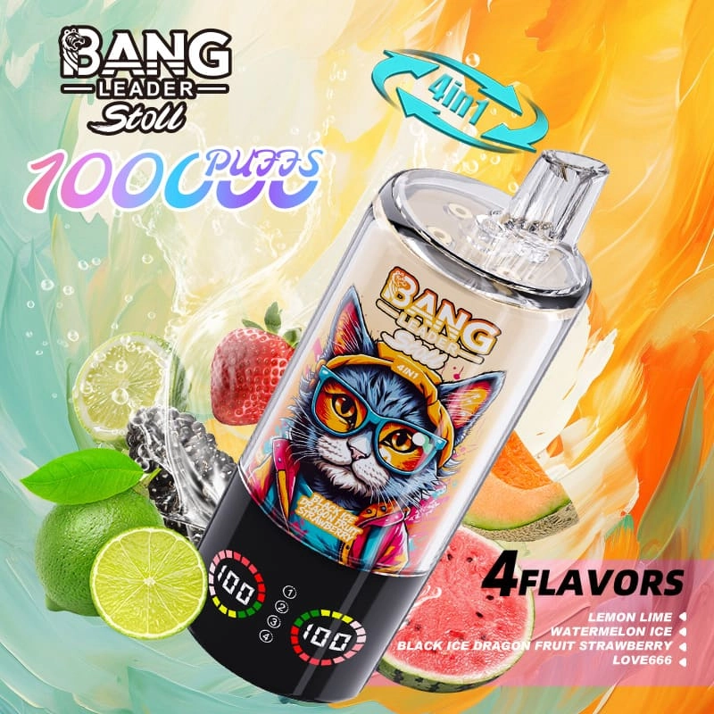 Bang Leader Stoll 100K Disposable Vape with Lemon Lime, Watermelon Ice, Black Ice Dragon Fruit Strawberry, and Love666.