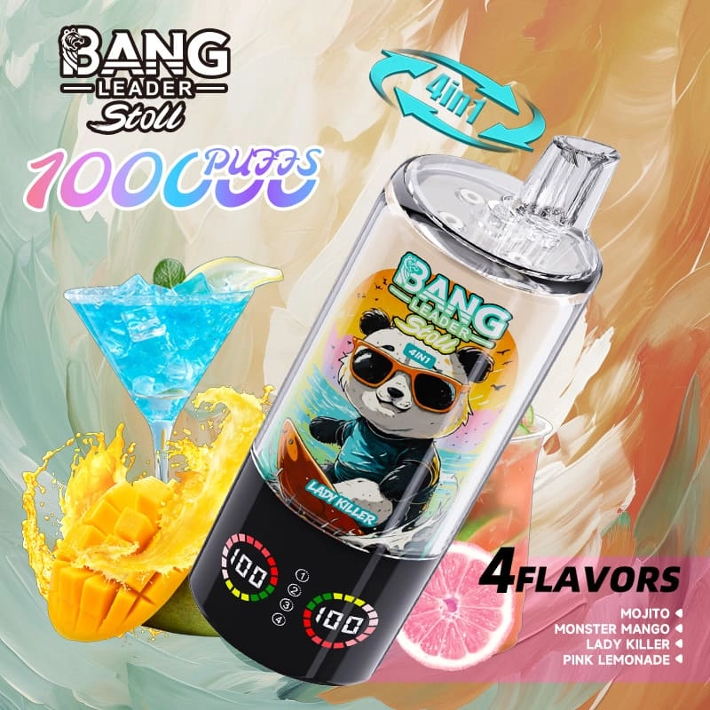 Bang Leader Stoll 100K Disposable Vape with Mojito, Monster Mango, Lady Killer, and Pink Lemonade.