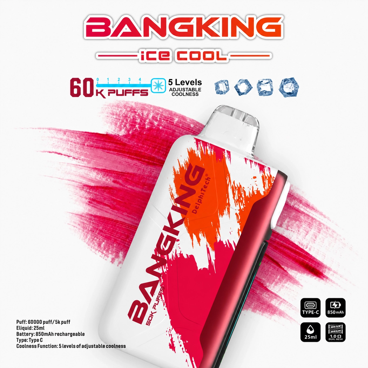 Bang King Ice Cool 60K Puffs Vape – 5-Level Adjustable Coolness & Mesh Coil - 图片 12
