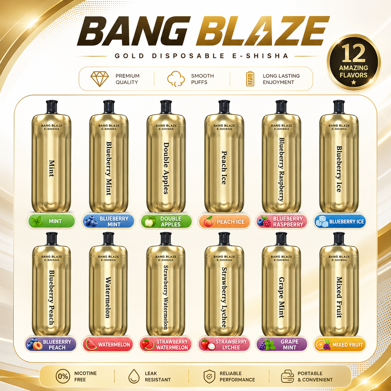 Bang Blaze 42000 Puffs E-Shisha Head 42K Vape 12 flavors product collection gold disposable vape