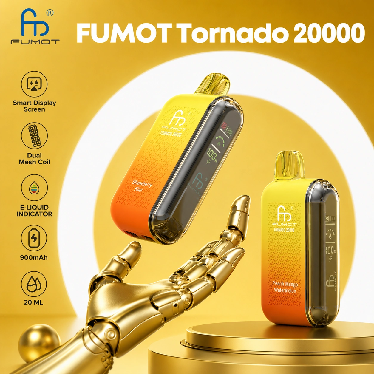 Fumot Tornado 20.000 trekjes, slim LED-display, 20K wegwerp-vape