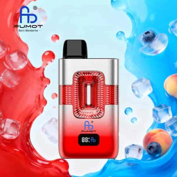 Fumot ECO 2 in 1 50K Double Flavors Smart Display 07 redbull ice blueberry peach ice vape flavor design with device artwork and matching product packaging.