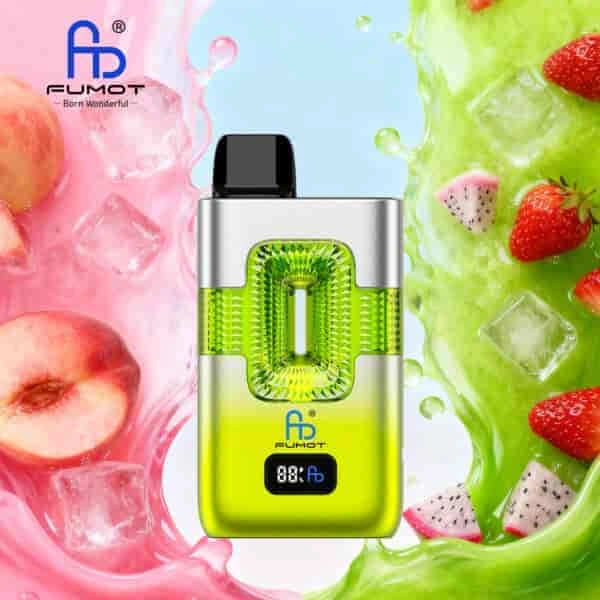 Fumot ECO 2 in 1 50K Double Flavors Smart Display 10 peach ice white mamba vape flavor design with device artwork and matching product packaging.