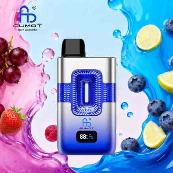 Fumot ECO 2 in 1 50K Double Flavors Smart Display 11 mixed berries blue razz lemonade vape flavor design with device artwork and matching product packaging.
