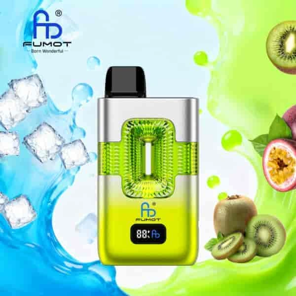 Fumot ECO 2 in 1 50K Double Flavors Smart Display 14 ice pop kiwi passion fruit guava vape flavor design with device artwork and matching product packaging.
