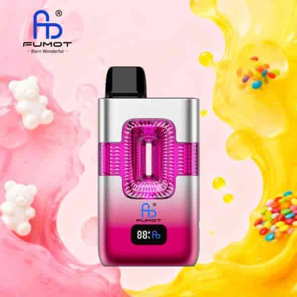Fumot ECO 2 in 1 50K Double Flavors Smart Display 15 gummy bear skittles vape flavor design with device artwork and matching product packaging.