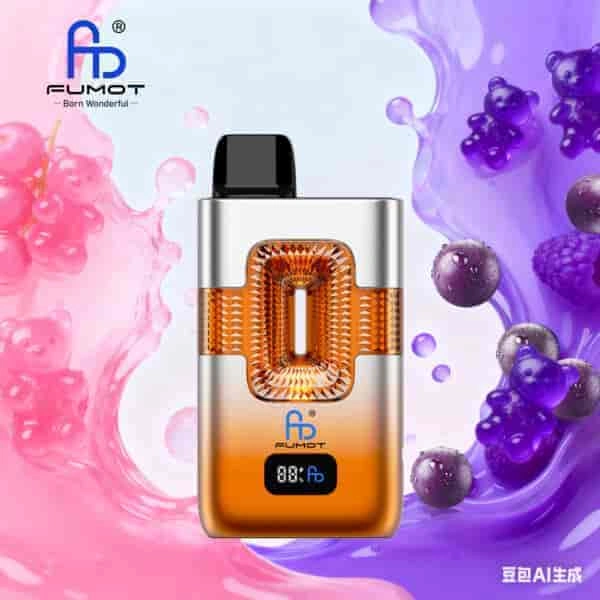 Fumot ECO 2 in 1 50K Double Flavors Smart Display 16 grape gummy bear strawberry gummy bear vape flavor design with device artwork and matching product packaging.