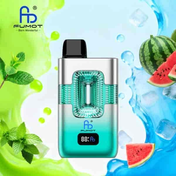 Fumot ECO 2 in 1 50K Double Flavors Smart Display 18 cool mint watermelon ice vape flavor design with device artwork and matching product packaging.