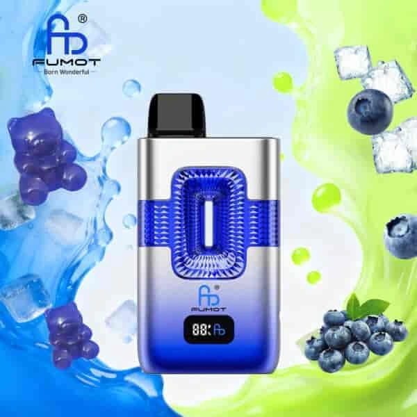 Fumot ECO 2 in 1 50K Double Flavors Smart Display 23 blue razz gummy bear blue razz ice pop vape flavor design with device artwork and matching product packaging.