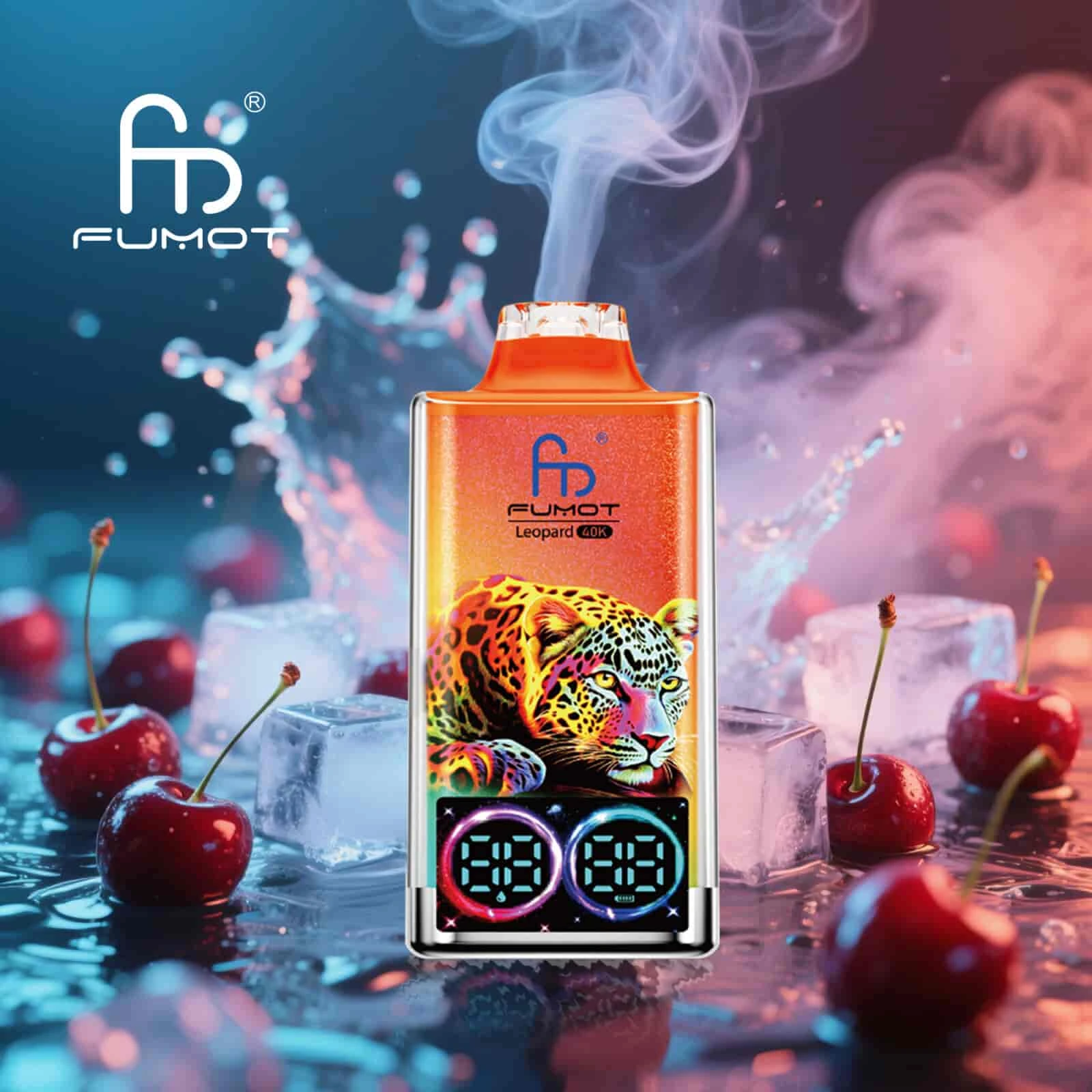 Fumot Leopard 40K disposable vape in Cherry Ice flavor design with matching product artwork.