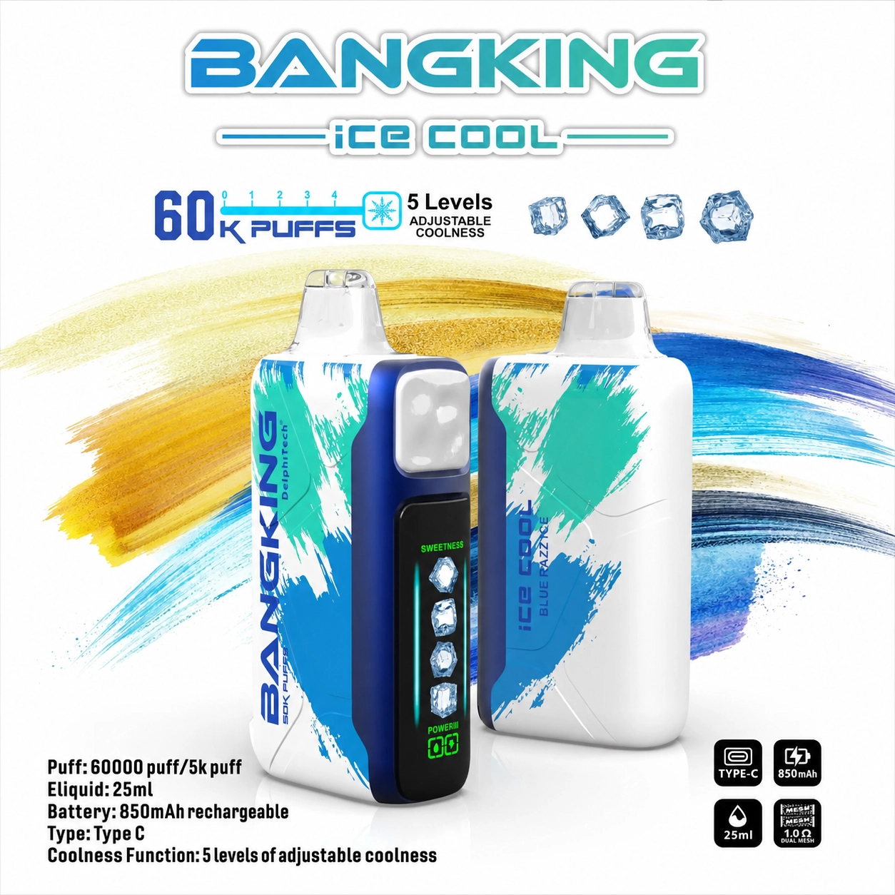 Bang King Ice Cool 60K Puffs Vape – 5-Level Adjustable Coolness & Mesh Coil - 图片 3