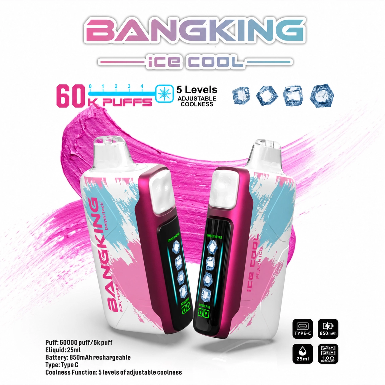 Bang King Ice Cool 60K Puffs Vape – 5-Level Adjustable Coolness & Mesh Coil - 图片 10