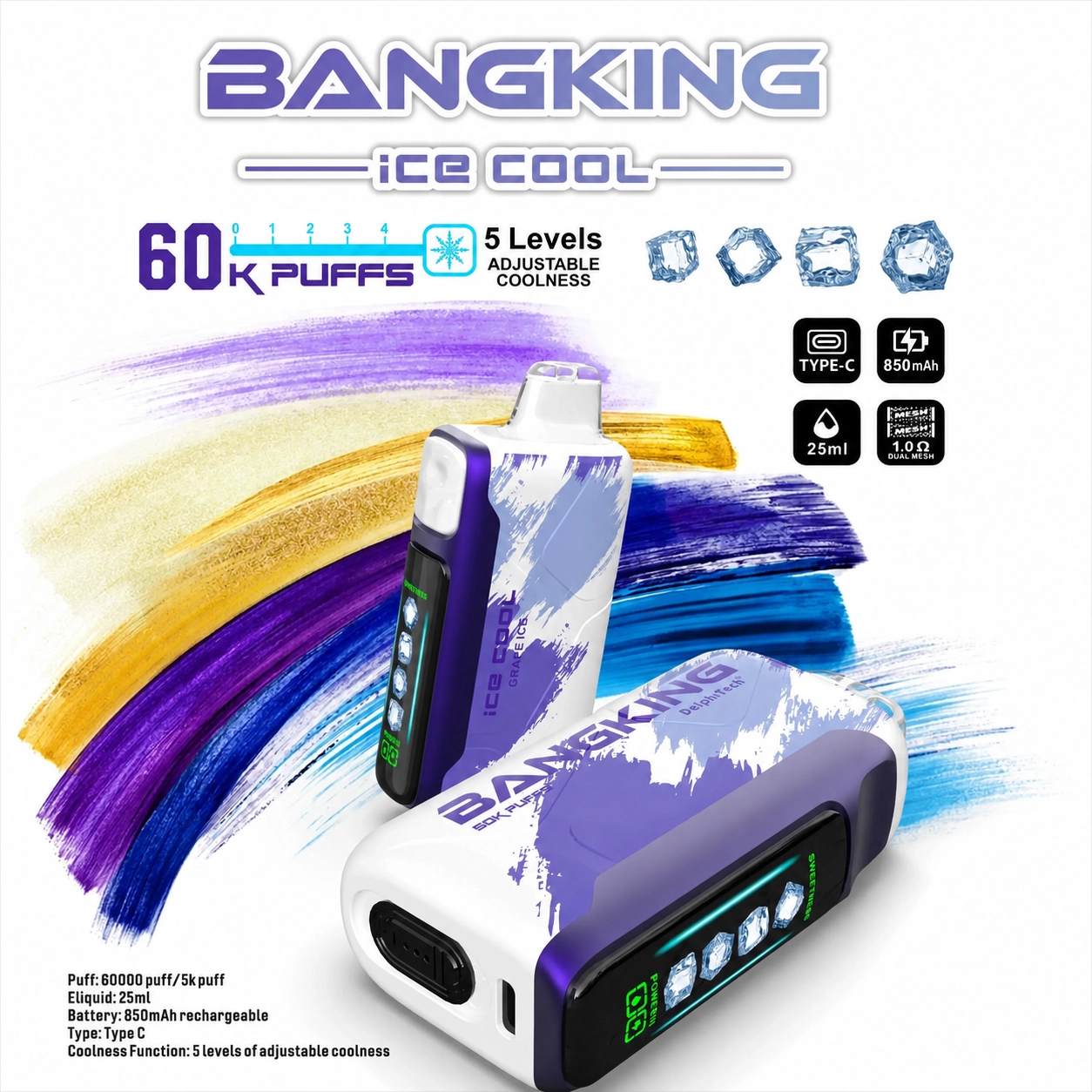 Bang King Ice Cool 60K Puffs Vape – 5-Level Adjustable Coolness & Mesh Coil - 图片 4