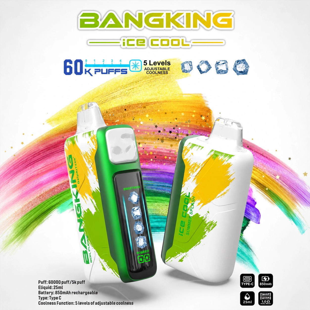 Bang King Ice Cool 60K Puffs Vape – 5-Level Adjustable Coolness & Mesh Coil - 图片 5