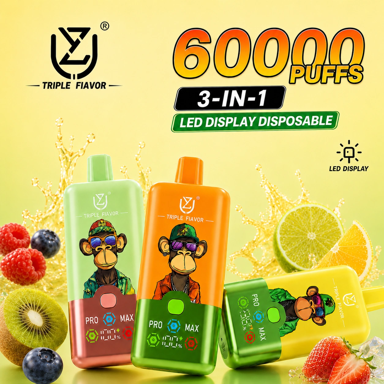 UZY Triple Flavor 60000 Puffs Disposable Vape – 3-in-1 Flavor & Dual Power