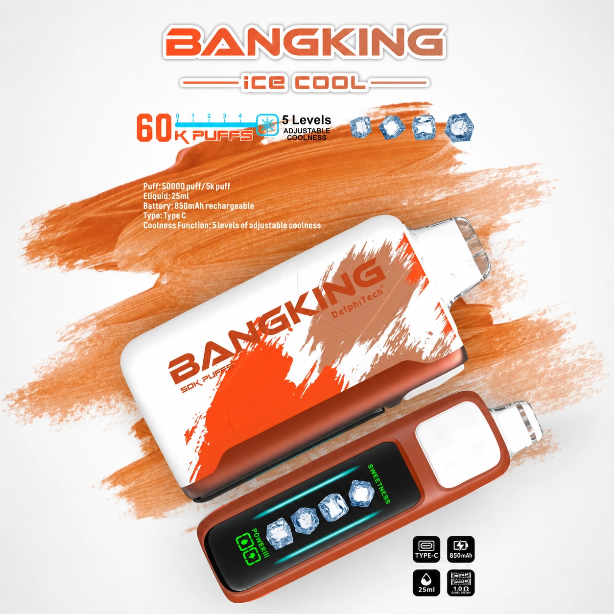 Bang King Ice Cool 60K Puffs Vape – 5-Level Adjustable Coolness & Mesh Coil - 图片 8