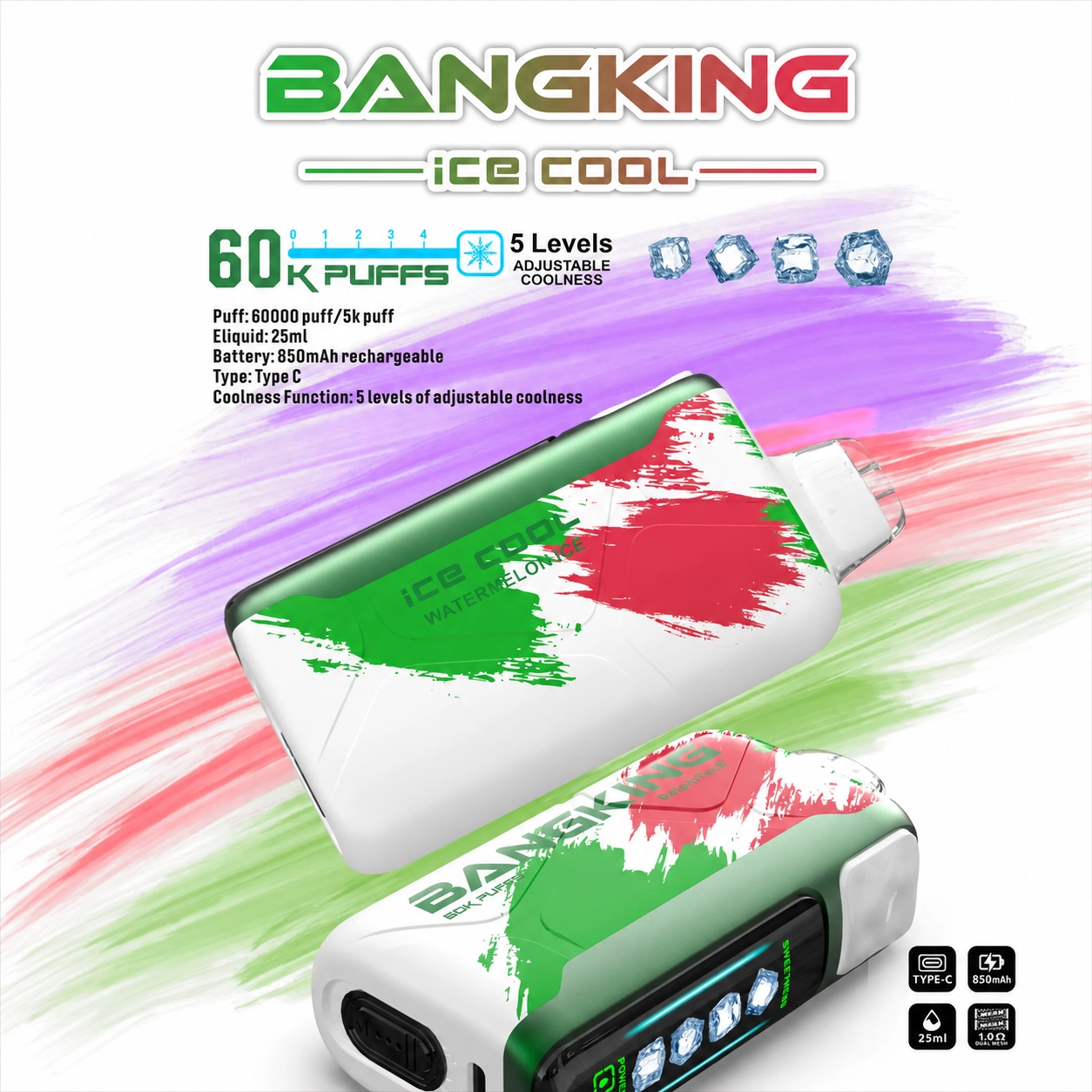 Bang King Ice Cool 60K Puffs Vape – 5-Level Adjustable Coolness & Mesh Coil - 图片 6