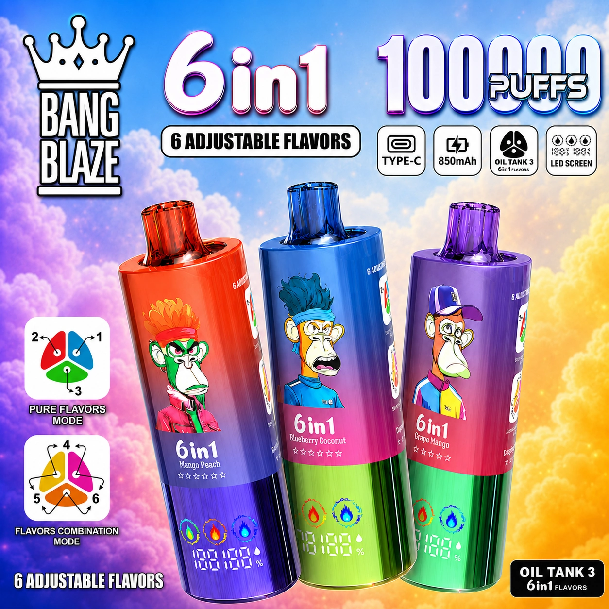 Bang Blaze 100K Disposable Vape – 6-in-1 Flavors 100,000 Puffs