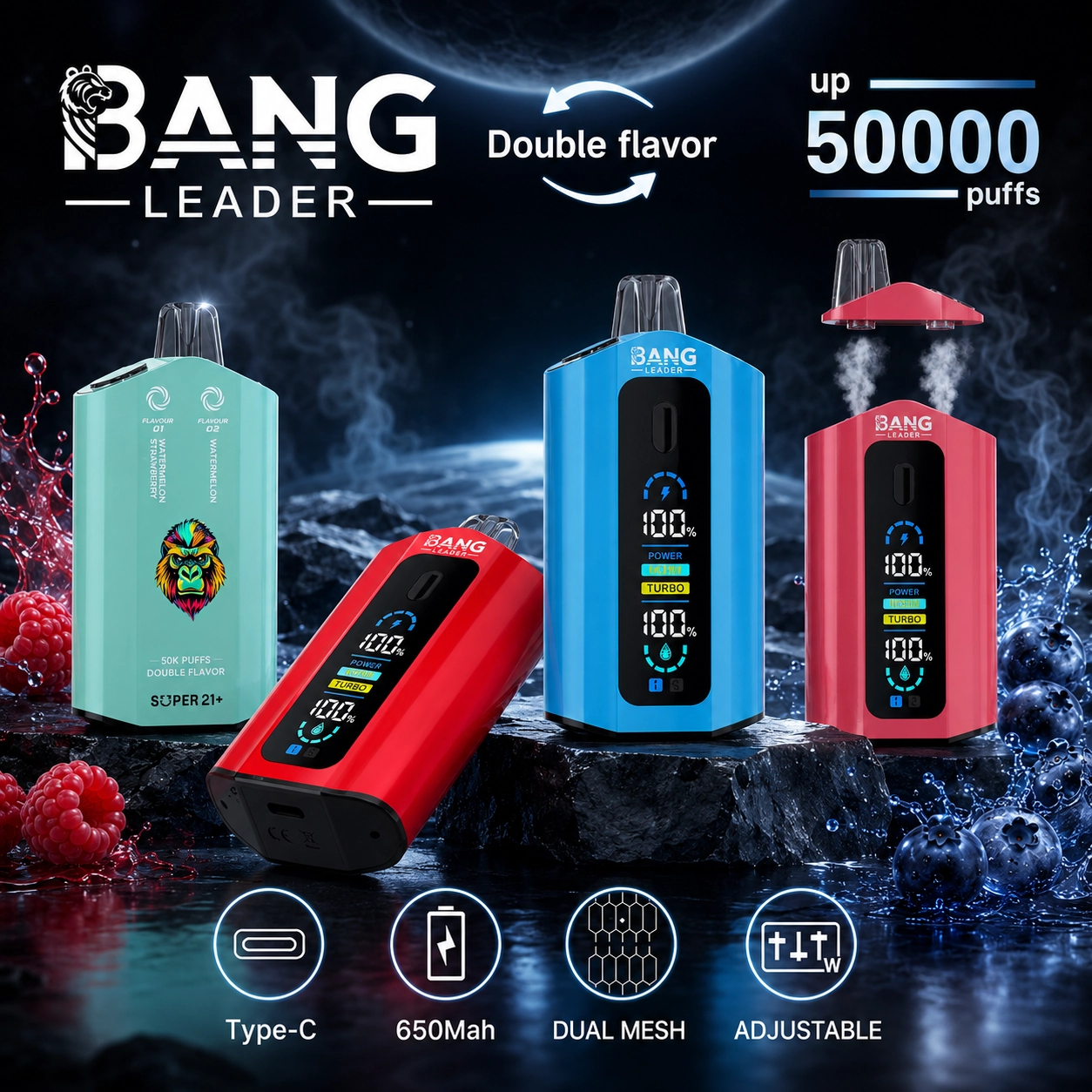 Bang Leader 50K Disposable Vape – 50000 Puffs 2-in-1 Flavors Dual Mesh Coil
