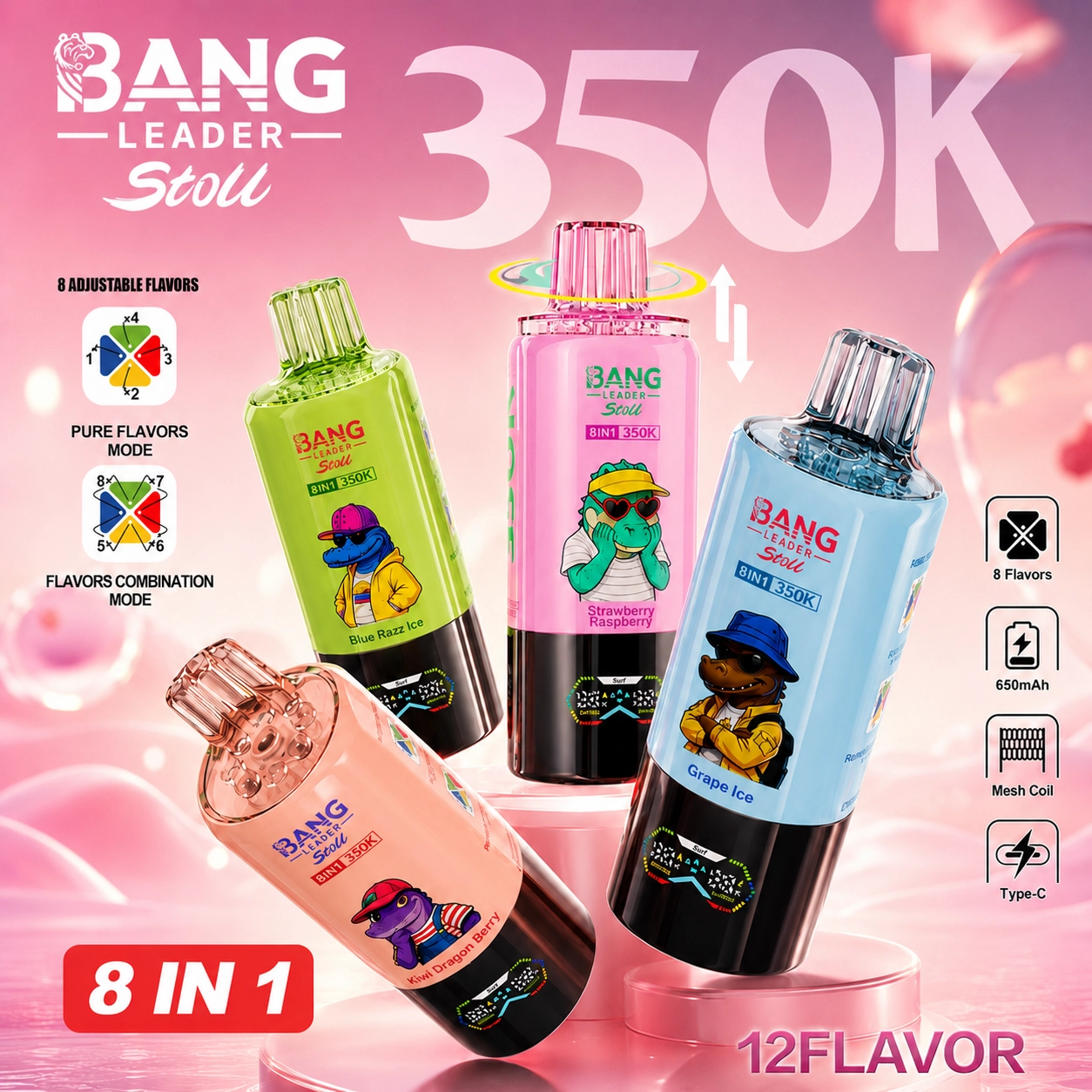 Bang Leader Stoll 350K Disposable Vape – 350000 Puffs 8-in-1 Flavors Mesh Coil