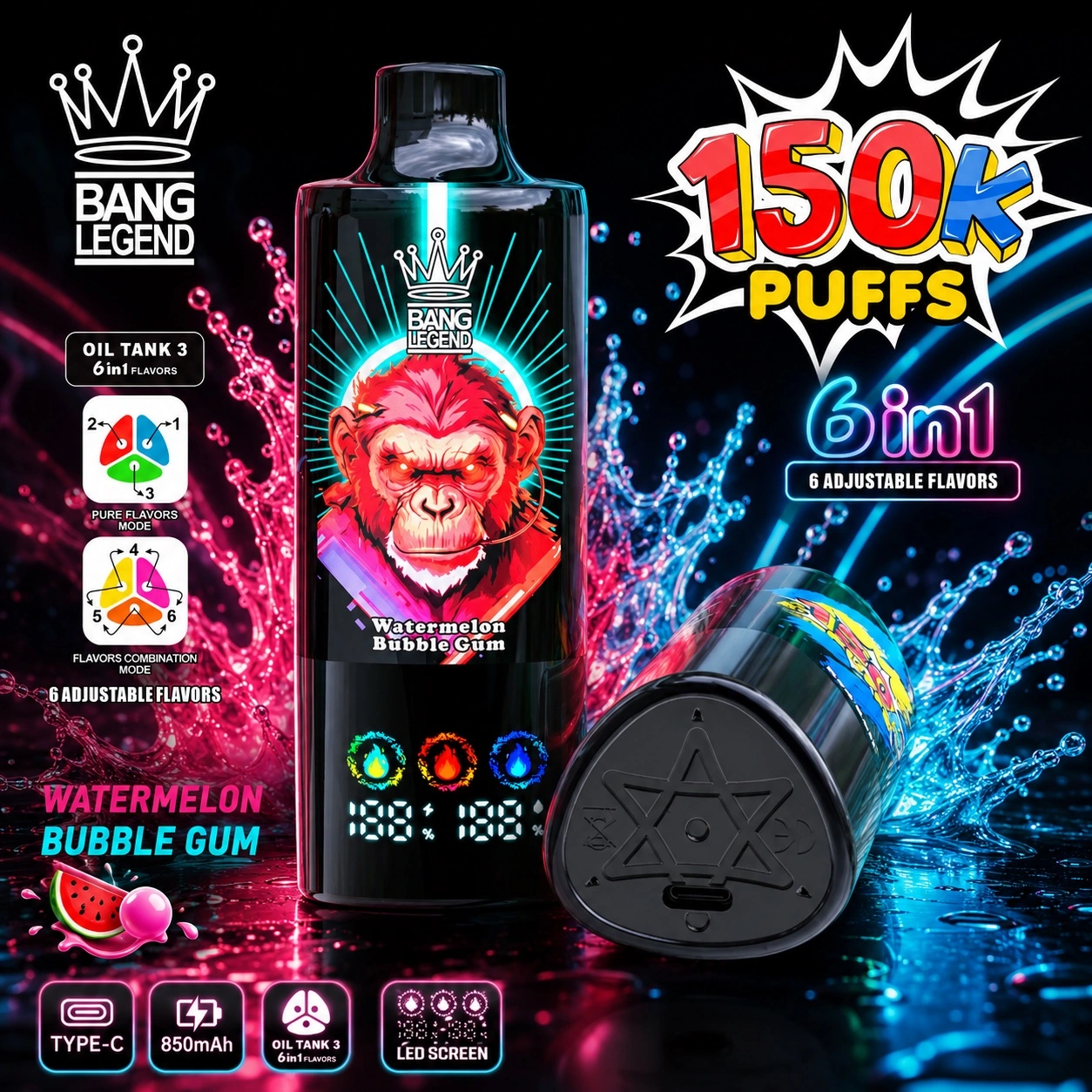 Bang Legend 150K Vape red blue flavor disposable vape 150000 puffs
