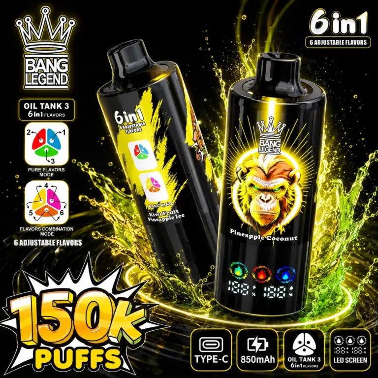 Bang Legend 150K Vape yellow flavor 6 in 1 disposable vape 150000 puffs