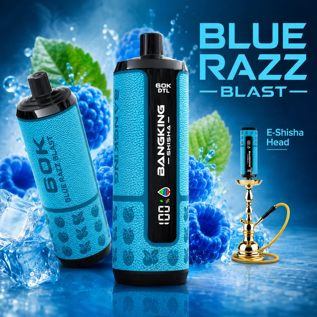 Bang King Shisha 60K DTL e-shisha disposable vape with Blue Razz Blast flavor