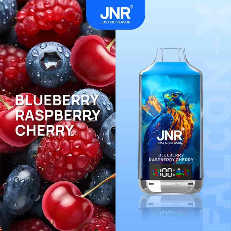 JNR Falcon-X 18K disposable vape in Vape Falon Puffs Blueberry Raspberry Cherry flavor, showing the device design and product presentation