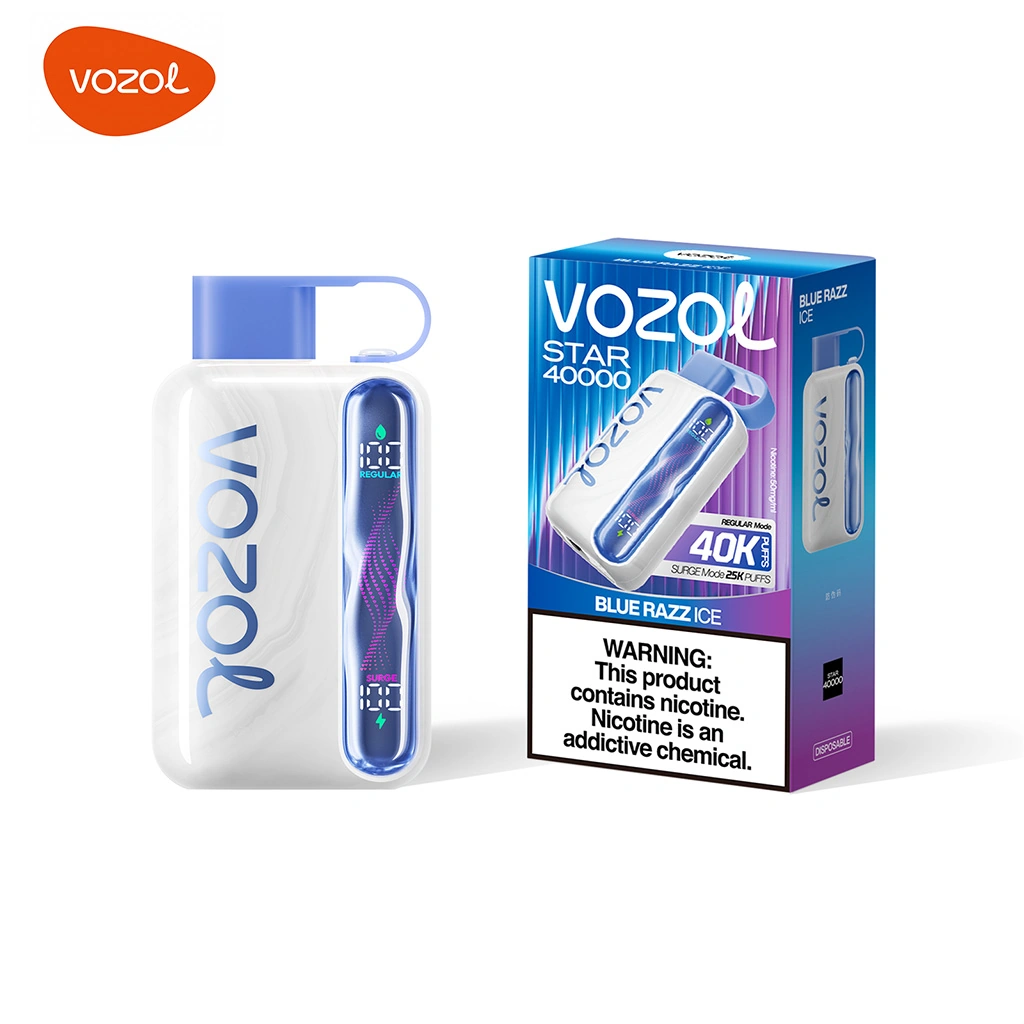 Vozol Star 40K disposable vape main package in Blue Razz Ice flavor with dual mesh product design