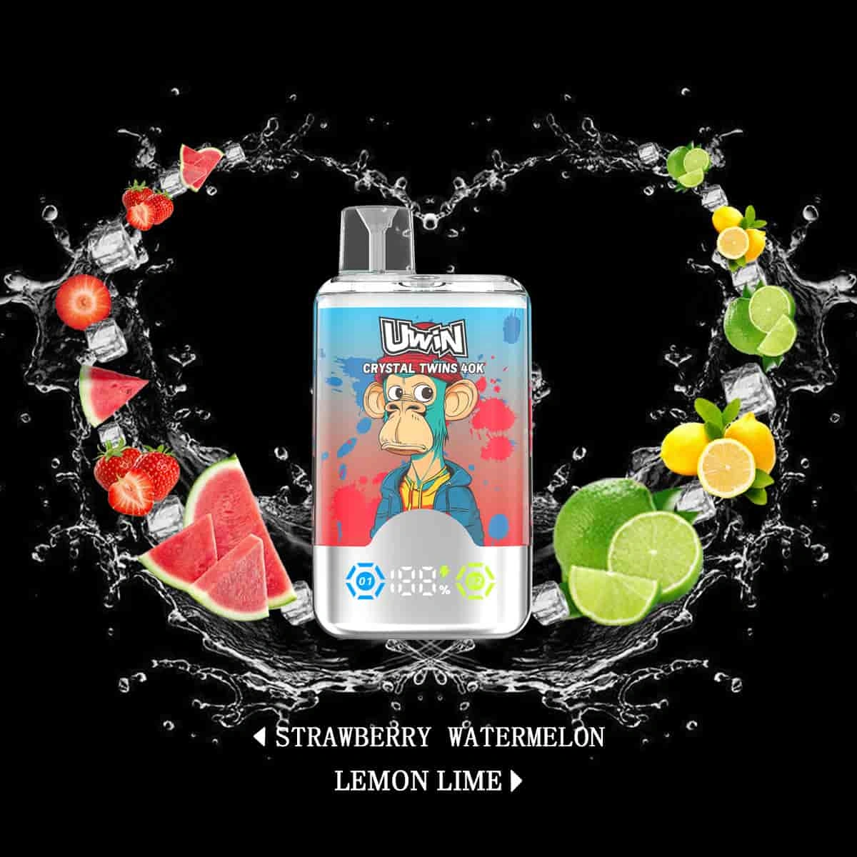 UWIN Crystal Twins 40K disposable vape in Vape Puffs Strawberry Watermelon Lemon Lime flavor, showing the device design and product presentation