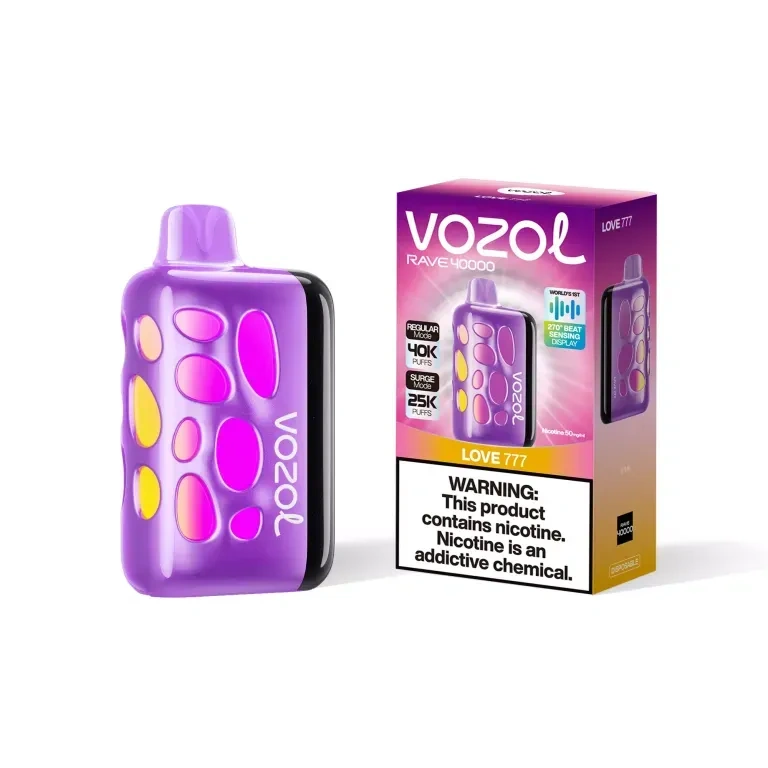 Vozol Rave 40K disposable vape gallery view 02 showing the rechargeable device and retail package artwork