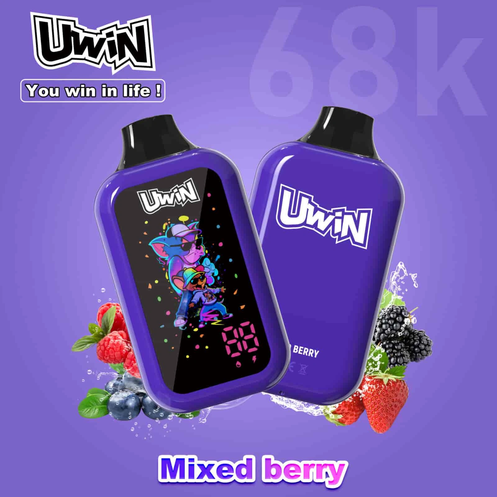 UWIN Digital Box 68K Disposable Vape in Mixed Berry flavor with colorful device artwork and berry presentation