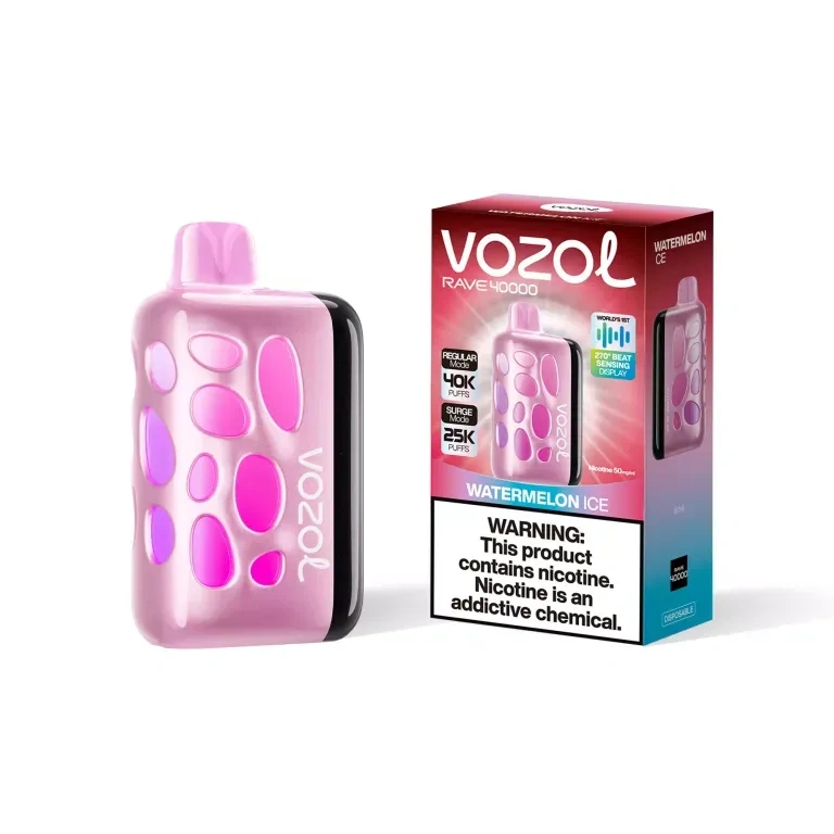 Vozol Rave 40K disposable vape gallery view 04 showing the smart display device and package layout