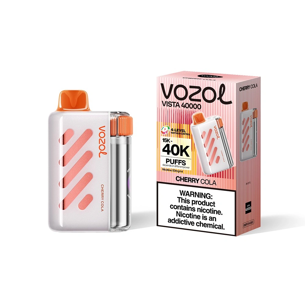 Vozol Vista 40K disposable vape in Cherry Cola flavor, showing the rechargeable device and product package