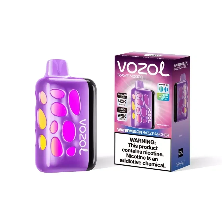 Vozol Rave 40K disposable vape gallery view 05 showing the dual mesh device body and retail packaging