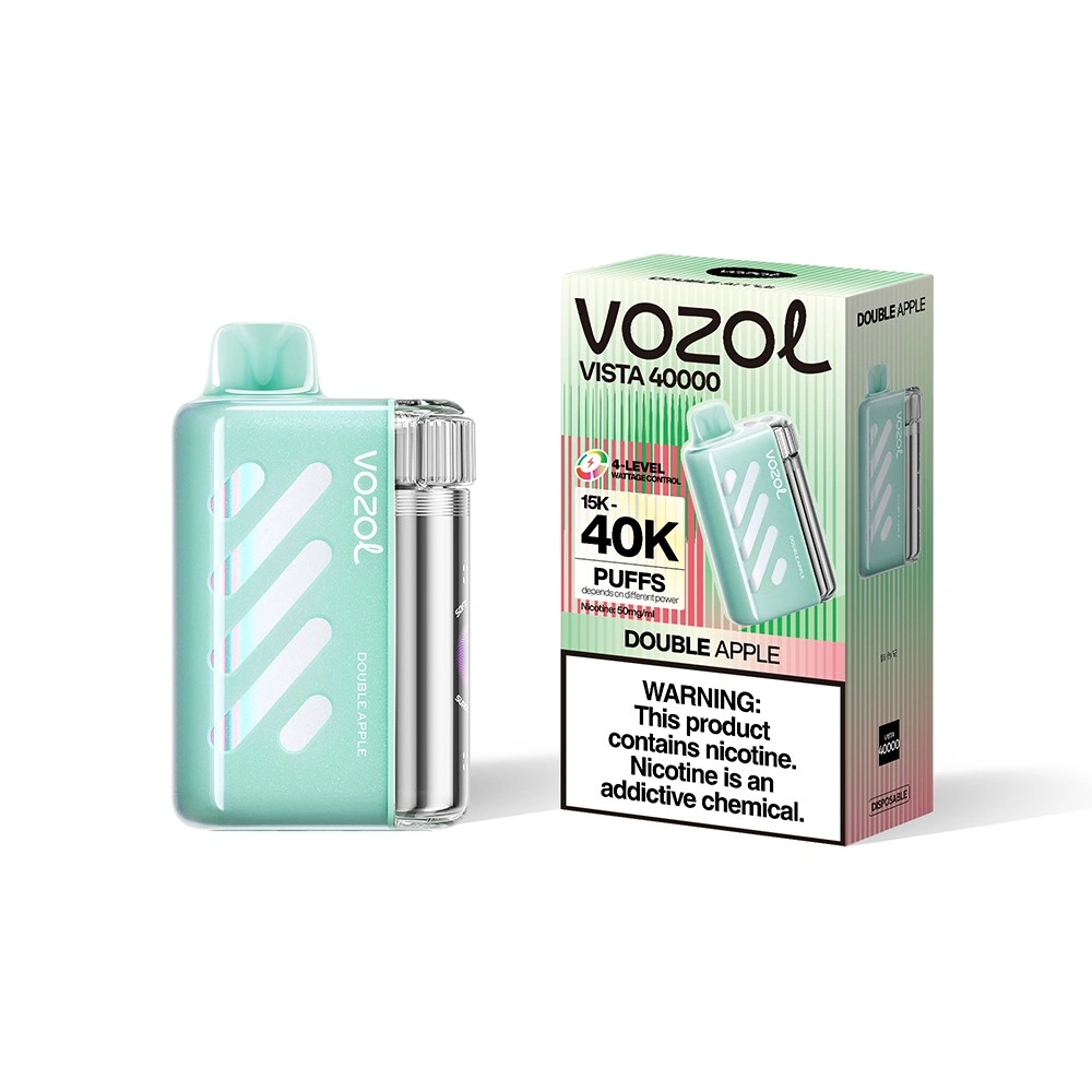 Vozol Vista 40K disposable vape in Double Apple flavor, showing the device and box with matching flavor artwork
