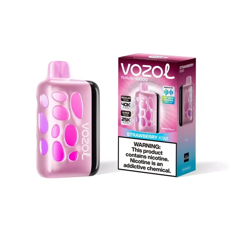 Vozol Rave 40K disposable vape gallery view 08 showing the smart screen device and package artwork