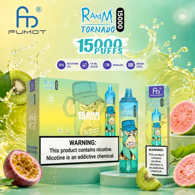 Fumot RandM Tornado 15K disposable vape main product image showing the device design and retail presentation