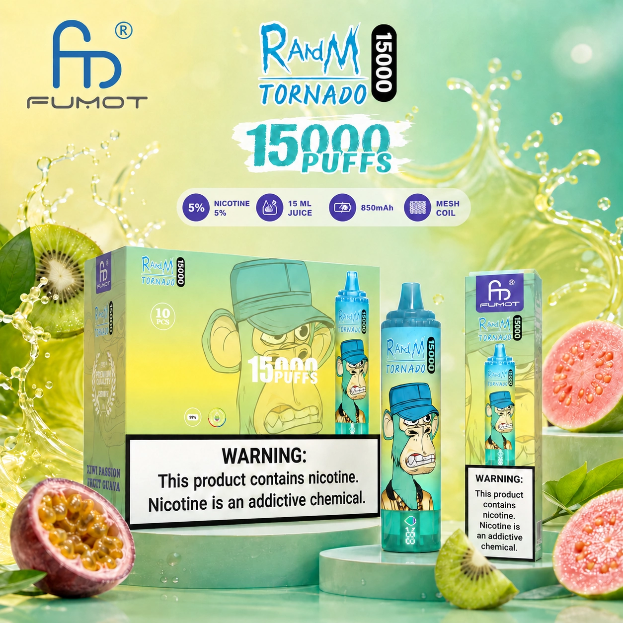 Fumot RandM Tornado 15K disposable vape main product image showing the device design and retail presentation