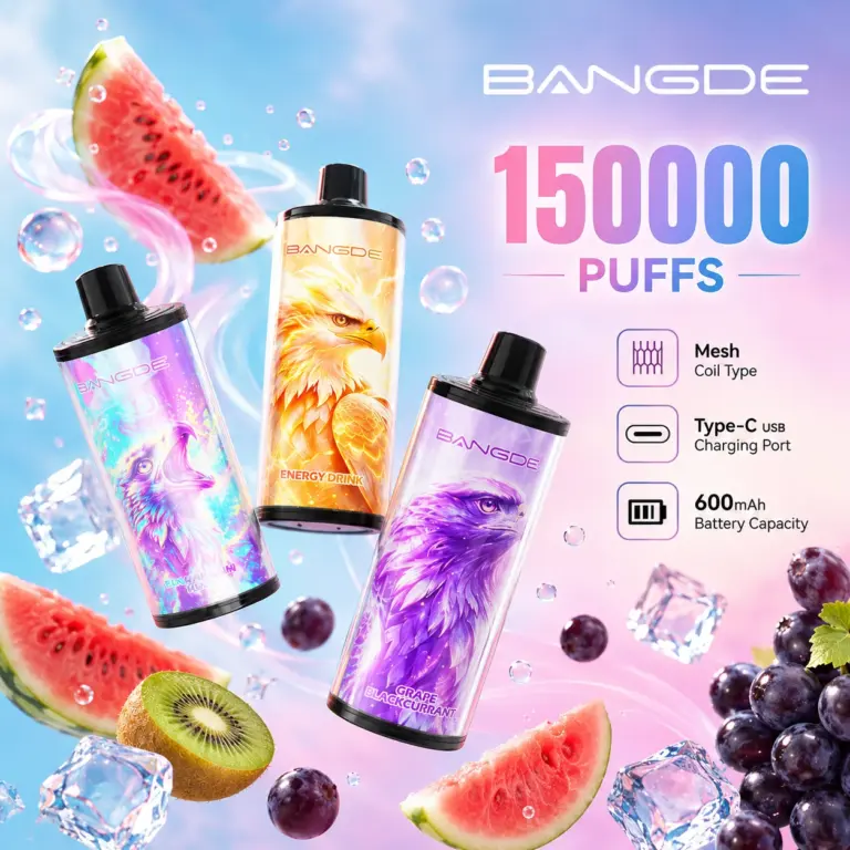 Bang DE 150K Falcon Crystal disposable vape with branded device design and high-capacity retail packaging